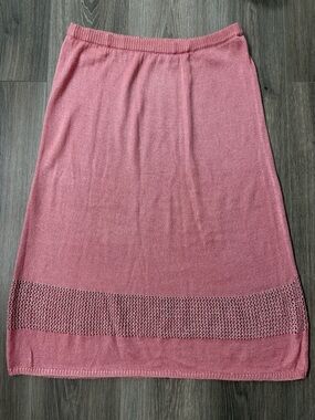 Vintage Berman International Pink Knit Midi Skirt Open Crochet Y2K Cottagecore